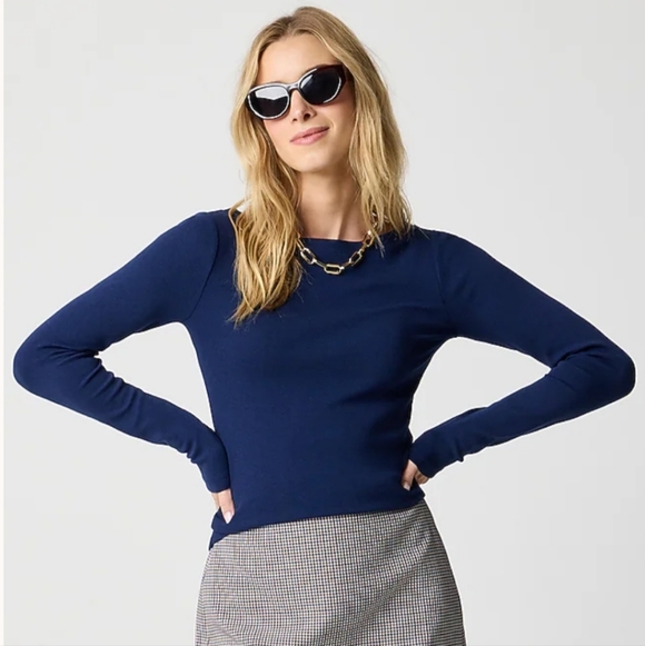 J. Jill Tops - J. Jill Luxe Supima Boat Neck Long Sleeve Tee Antique Navy NEW